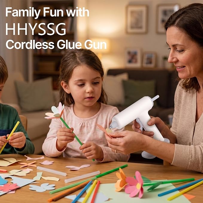 Cordless Hot Glue Gun Kit USB-C Rechargeable Magnetic Mount Base with 40 Premium Glue Sticks for DIY Crafts and Gifts（Grayish-white)