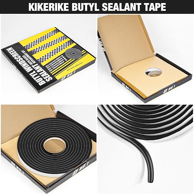 Butyl Rubber Tape Headlight Glue Sealant Rope 14.8Ft Diameter 8mm Putty Foam Strip Caulk Sealer for Automotive (Car RV Truck Marine) Window Door Windshield Sealing - Black, 2 Rolls