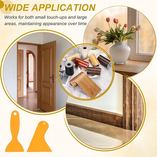 PATIKIL Wood Grain Repair Tape, 16" x 33' Self Adhesive Realistic Wood Tape with Scraper Durable Repair Patch for Furniture Floor Window Door Table DIY Home Decor, Beige Wood Grain