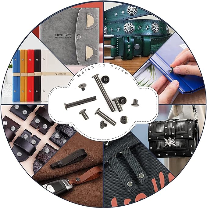 100 Pcs (50 Pair) Gun Black Phillips Chicago Binding Screws Assorted Kits,6 Sizes of Flat Head Rivet Hollow Binding Screws Posts, for Leather Saddles Purses Belt Repair（M5x5/10/15/25/35/45）