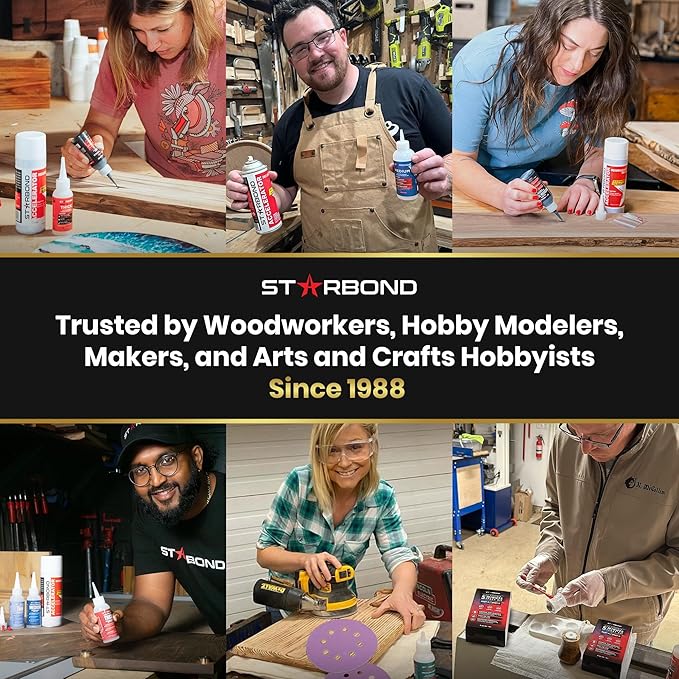 Starbond Black Medium-Thick CA Glue Complete Refill Kit (16 oz) – Rubber-Toughened, Impact-Resistant Cyanoacrylate Super Glue – for Knot Filling, Crack Repair, Woodworking, Guitar, Hobby & RC Projects
