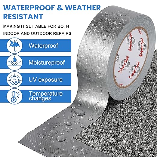 Silver Duct Tape Heavy Duty 2 Inch x 30 Yards, Waterproof Industrial Strength Adhesive Tape for Indoor Outdoor Repairs, Sealing, Tear by Hand & No Residue, 1 Roll