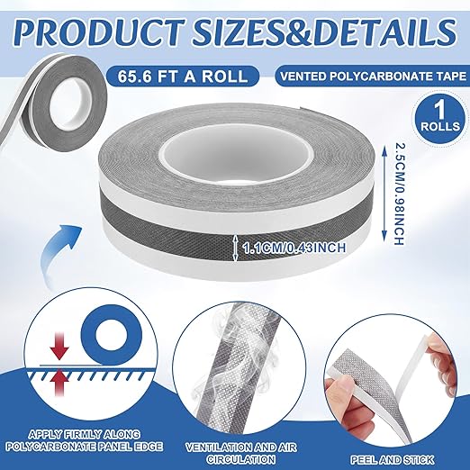 Fuyoooo 1 Rolls 1" x 65.6ft Vented Tapes, Waterproof Self Adhesive Greenhouse Tape, UV Resistantheat Resistant for Greenhouse Roofing Outdoor Repairs