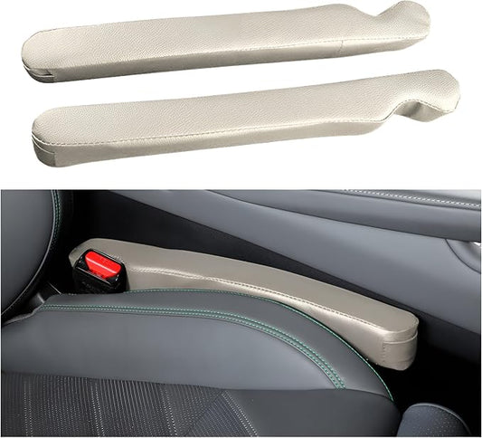 Car Seat Gap Filler, 2PCS Soft Foam Leather Vehicle Seat Crevice Blocker Stop Things from Dropping, Automotive No Drop Plug Guard Gap Stopper, Universal for Truck SUV RV (White)