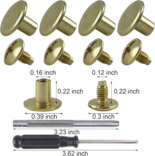 YORANYO 100 Sets Gold Round Flat Head Chicago Screws - Rivets Kit for Leather Crafting, Clothing, Shoes, Belts & Bags - 25/64 Inch