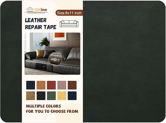 ONine Leather Repair Patch，Self-Adhesive Couch Patch，Multicolor Available Scratch Leather 8X11 Inch Peel and Stick for Sofas, Car Seats Hand Bags Jackets(Green)