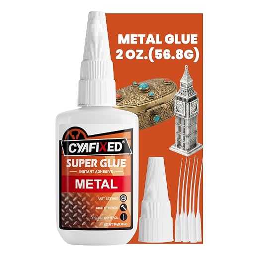 Metal Super Glue Heavy Duty 2oz Clear CA Glue for Metal Stainless Steel Aluminum Brass Jewelry, Instant Cyanoacrylate Adhesive Bonding High Strength Superglue Liquid with Precision Tip Waterproof