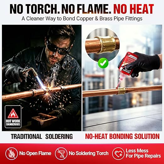 2 oz Liquid Solder for Copper & Brass, No Heat Plumbing Soldering Kit, Instant Leak Seal up to 500 PSI, Safe from -60°F to +300°F, Ideal for Plumbing & HVAC Repairs