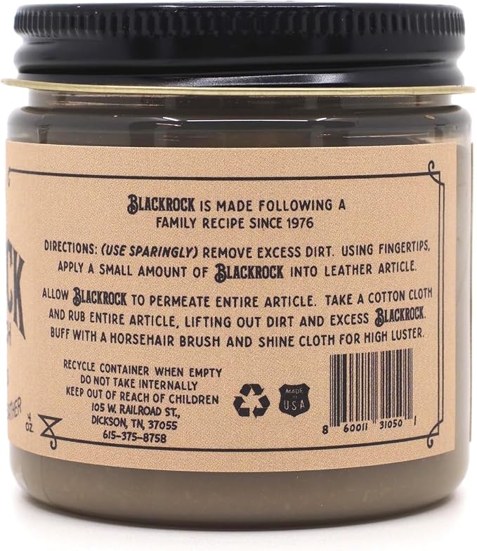 Blackrock LEATHER N RICH - Quality leather cleaner and conditioner, Made in the USA since 1976 - Leather care for boots, saddles, car interiors, furniture, horse tack. Easy to use.