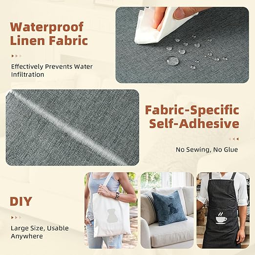 Linen Repair Patch,17X79 Inch Large Self-Adhesive Fabric Repair Tape, Linen Fabric Repair Patch for Couch, Furniture, Car Interior, Sofa and Cushion(Dark Grey, 17X79 Inch)
