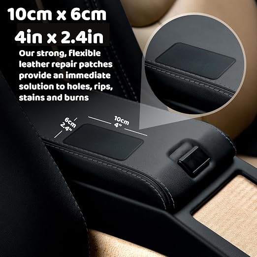 MastaPlasta Premium Leather Repair Patch - Black 4" x 2.4" (10 x 6 cm). Your Instant Stick-On Upholstery-Quality Leather Repair Kit for Couches, Car Interiors, Bags & DIY