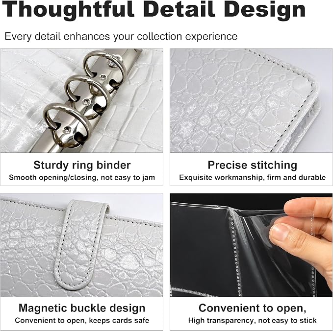 Convend A5 Kpop Photocard Binder,6 Ring Refillable Binder Album with 240 Card Slots,PU Leather Cover,Magnetic Closure for K-pop Photocards,Trading Cards,Game Cards,White Croc Textured