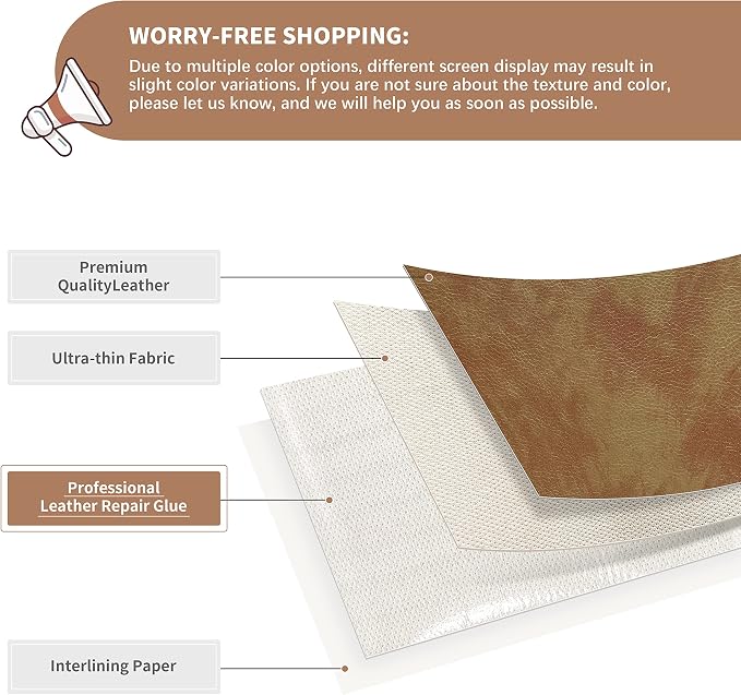 ONine Leather Repair Patch，Self-Adhesive Couch Patch，Multicolor Available Scratch Leather 8X11 Inch Peel and Stick for Sofas, Car Seats Hand Bags Jackets(Irregular Pattern Camel)