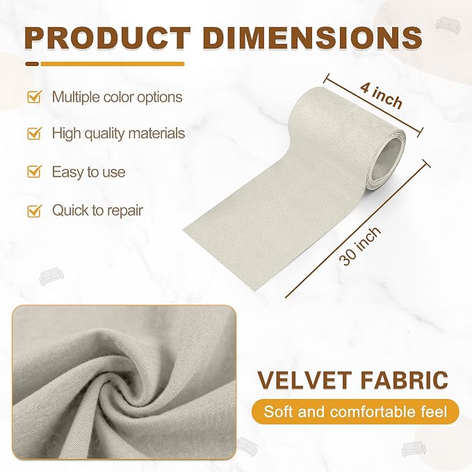 Velvet Repair Patch, Self-Adhesive Flannel Fabric Patch, Multi Colors, Microfiber Patch，Can be Used to Patch Sofas, Car Seats, Handbags, Jacket Holes and Tears (Grayish White)