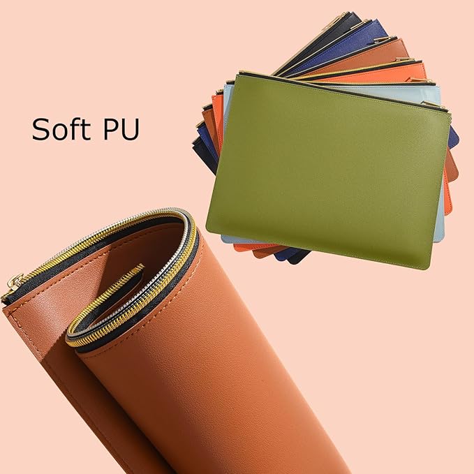 PU Leather A4 File Folder Zipper Document Holder Envelope Folder Case for Receipt Contract (1, Green)
