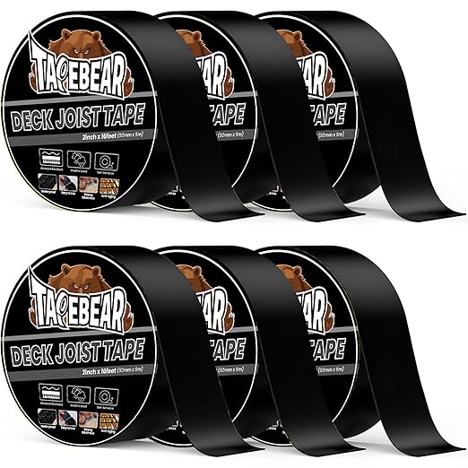 TAPEBEAR Joist Tape for Decking 2inch x16feet, Joist Tape Butyl Sealant Tape Waterproof Weather Resistant Flashing Tape Anti-Corrosion for RV Roof, Wood Decks Beams Rim, 6Rolls