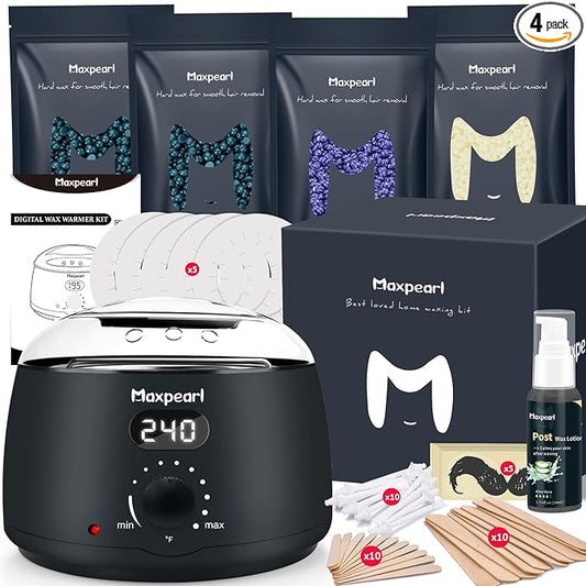 Maxpearl Digital Waxing Kit - Women Men Hard Wax Melt Warmer Kit for Hair Removal - Sensitive Skin, Eyebrows, Face, Underarms, Brazilian, Bikini, Legs