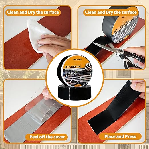 Deck Tape Joist 2 inch, Butyl Joist Tape for Decking 2''×50', Weather-Resistant and Waterproof Sealing Tape for Wood Decks Beams Roof, 4 Rolls(200FT Total)
