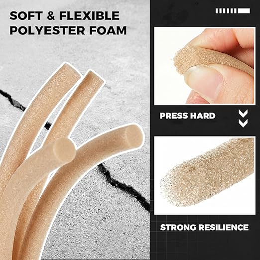 MotiMind 1/2 Inch x 50 ft Foam Backer Rod for Gaps Joints Concrete Crack Filler Caulk Saver Bulk Foam Backing Rod Concrete Filler Rope for Weather Stripping Door Seal (Sandy)