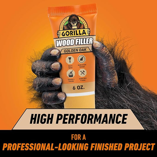 Gorilla All Purpose Wood Filler, Golden Oak Color, 6 Ounce Tube (Pack of 6) - Water Resistant for Indoor or Outdoor Projects and Repairs