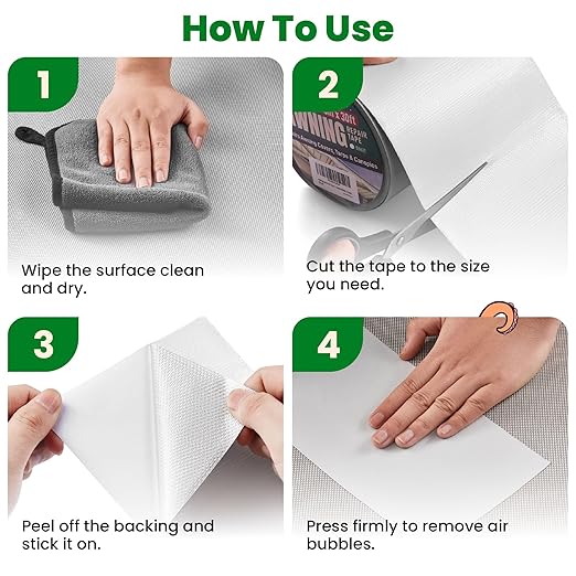 Awning Covers & Tarp Repair Tape - Waterproof Self Adhesive Patch Repair Kit | Patch Tapes for Awnings, Outdoor Canopies, Patio Window Awnings, Gazebos, Tents, RV, Canvas, Boat Covers (White, 3 Inch)