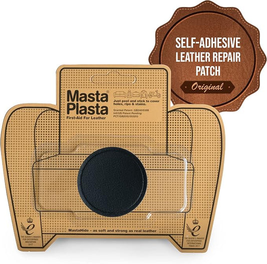 MastaPlasta Premium Leather Repair Patch – 2 Inch Black Circle – Self‑Adhesive, Upholstery‑Grade, Ready‑to‑Use. Your Professional DIY Repair for Couches, Car Interiors, Bags and More