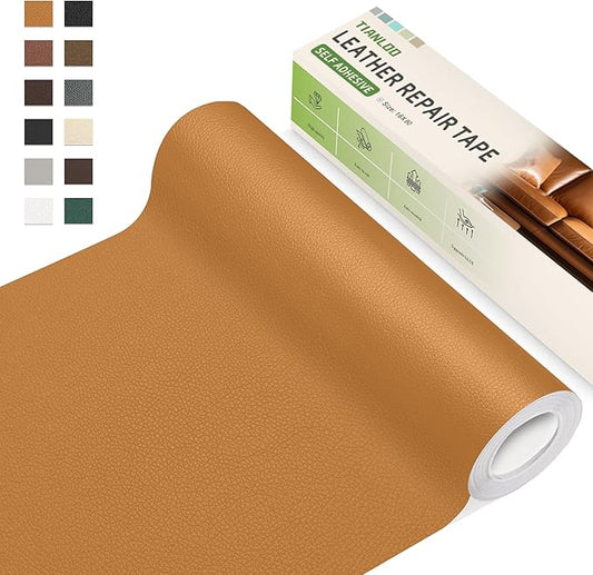TIANLDD Leather Repair Tape,16 x 80 Inches Self Adhesive Leather Repair Patch，Leather Repair Kit for Furniture，Couches,Car Seats,Cabinets,Handbags(Yellowish Brown-Litchi Grain)