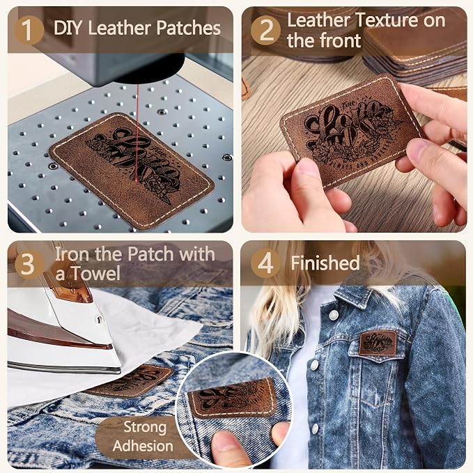 100 Pack Blank Leatherette Patches with Adhesive, Rustic Laser Engravable Faux Leather Patch for Hats Custom, Fabric Repair Sew, Engraving Materials, Gifts, DIY (Rectangle+Round)