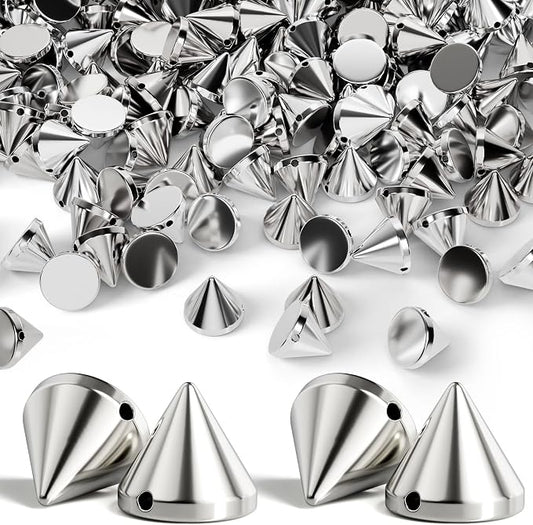 OIIKI 100 PCS 10 mm ABS Bullet Spike Cone Studs, Rivets Cone Spike Studs Beads, Flat Back Punk Spikes DIY Crafts Studs Glue on Decoration for Leather Clothes Belt Bags Jewelry Trims - Silver