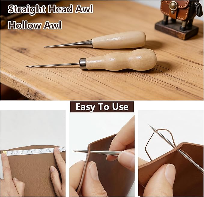 Leather Sewing & Upholstery Repair Kit with 2 Awls, Needles & Waxed Thread | for Stitching and Repairing Car Seats, Sofas, Carpets, Shoes and Bags, ideal for Canvas, Tents and DIY Leather Crafts