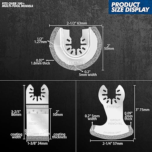 3 Pcs Diamond Oscillating Tool Blades, Grout Removal Blade for Oscillating Tool, Removal and Soft Tile Cut, Semi Circle Finger Segment Swing Grit Grout Oscillating Saw Blades