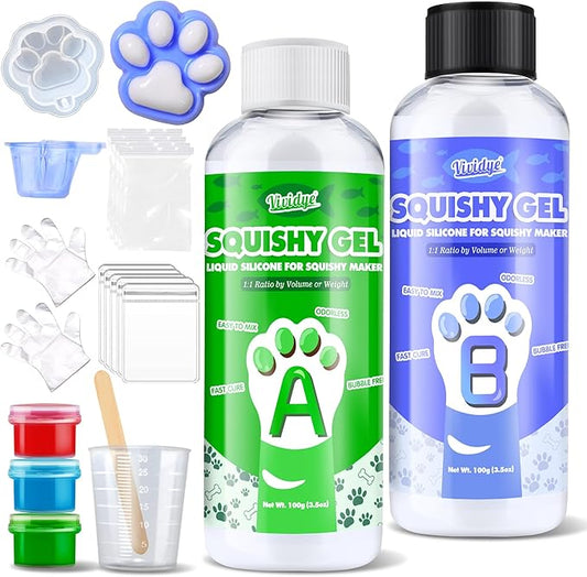 Liquid Silicone for Taba Squishy Kit, 7oz Fast Cure Squishy Gel 1:1 AB Ratio Mixed, Super Soft Silicone Rubber for Squishy Maker, Cat Paw Casting, DIY Decompression Gift Perfect for Beginners