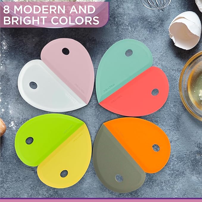 Zoie + Chloe Multipurpose Silicone Bowl Scraper - Dough Scraper for Cleaning Mixing Bowls, Baking Pan - Silicone Scraper Spatula For Painting, Smoothing, Frosting, Cake Decorating - Purple, 7x3.75"