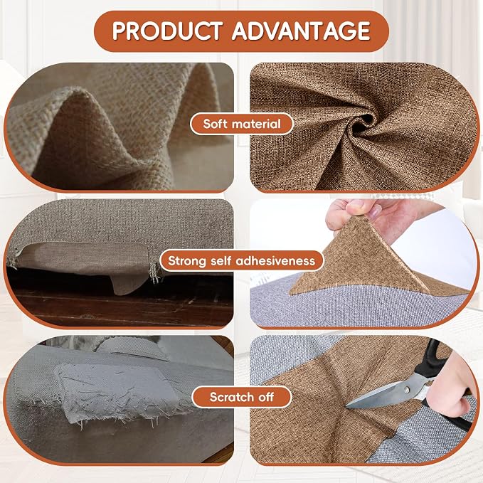 Linen Fabric Repair Tape 2 Pcs 8x12 Inch, Self Adhesive Couch Patch Repair Fabric Tape for Furniture, Linen Patch Kit for Couch, Carpet, Upholstery, Chair, Sofa, Cushion, Bag (Brown)