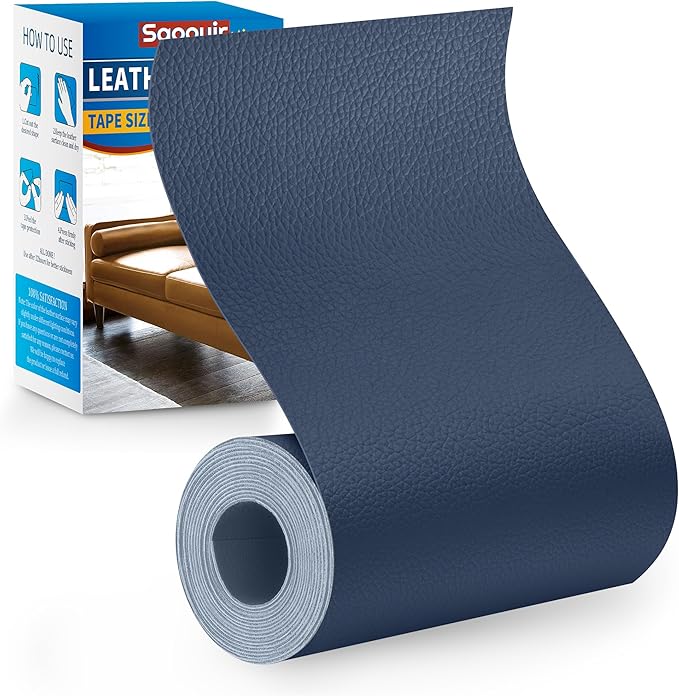 Leather Repair Patch Tape Kit, 4" x 63" Self Adhesive Leather Repair Patch for Furniture, Vinyl Leather Repair Kit for Car Seat, Chairs, Couch, Sofa, Boat Blue