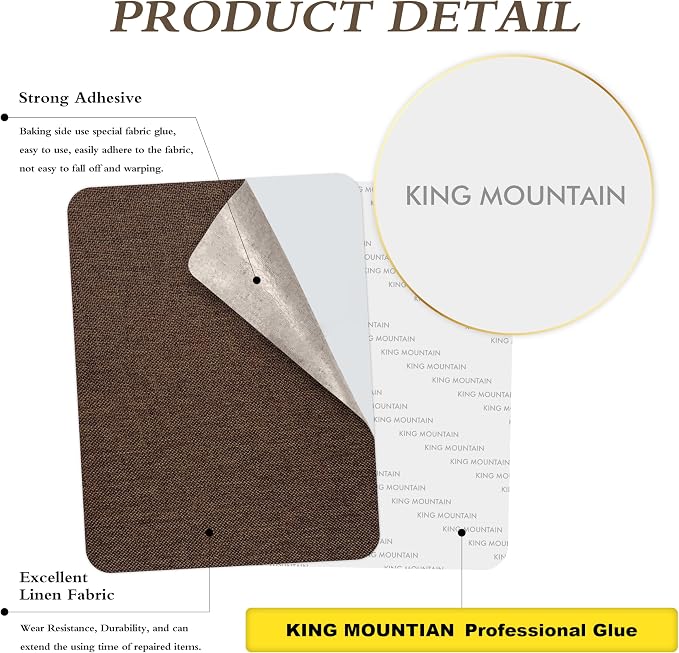 KING MOUNTAIN Coarse Linen Repair Patches, Self-Adhesive Linen Fabric Patches, 8X11 inch 2 PCS, Multi Color, Can be Used for Linen Sofa Repair (8" x 11"-2PCS,Coffee Brown)