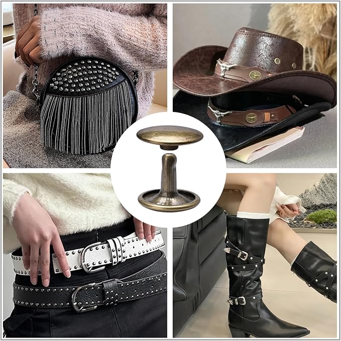 CooBigo 200Sets 12mm Double Round Cap Leather Rivets, Tubular Metal Rivets Spikes Studs, Leather Rivets for Leather Key Fob Clothing Pets Collar Boots Bags Belt Repair and Decoration (Bronze)