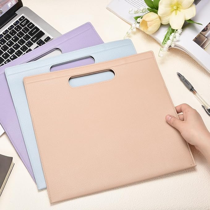 PATIKIL 2Pcs Leather Folder, 13.3x12.6 Magnetic Leather Document Holder File Folder PU Pouch Bag Portfolio File Organizer Handbag Personal Envelope Waterproof for Traveling, Purple