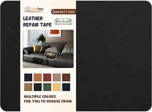 ONine Leather Repair Patch，Self-Adhesive Couch Patch，Multicolor Available Scratch Leather 8X11 Inch Peel and Stick for Sofas, Car Seats Hand Bags Jackets(Ink Black)