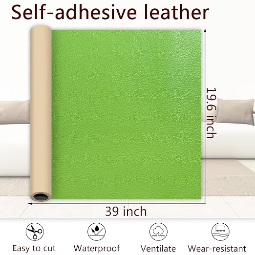 Green Leather Repair Patch, 39.3 x 19.6 Inch Self Adhesive Leather Repair Tape, Large Vinyl Leather Repair Kit for Furniture, Car Seats, Sofats, Couch, Office Chair