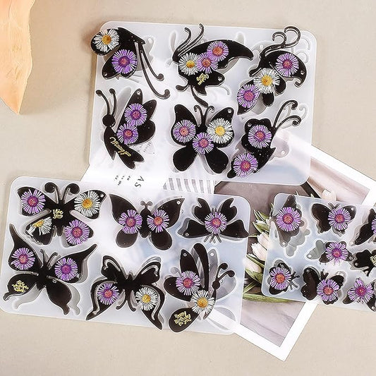 3 Pack Butterfly Silicone Molds for Resin, Various Butterfly Shaped Epoxy Silicone Casting Molds with Hole, Resin Keychain Silicone Molds for Jewelry Making Keychain Decor Crafts