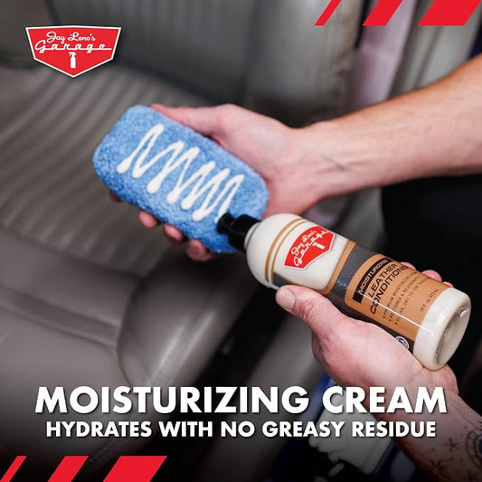 Jay Leno's Garage Car Leather Conditioner and Auto Leather Care - Professional Leather Conditioner for Car Seats, Nourishes Protects & Restores, Lanolin & Beeswax Formula, Non-Greasy Finish (16 oz)