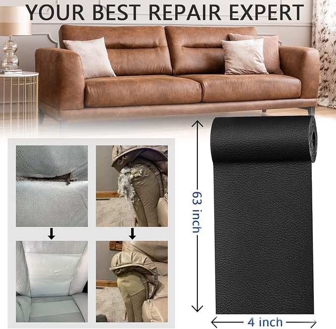 YAFLC Leather Repair Patch for Furniture, 4" x 63" Self Adhesive Leather Repair Kit Vinyl Repair Tape for Car Seat Sofa Jackets Couches Chair Dark Red
