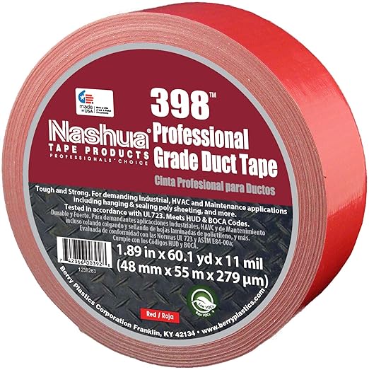 Nashua 398 Red Duct Tape, Heavy Duty, Water Resistant, 1.89 Inch x 60 yds, 1 Roll