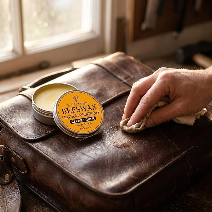 Premium Beeswax Leather Conditioner & Balm – Hand-Poured Natural Restorer for Boots, Bags, Jackets, Furniture, Car Seats & More – Cleans, Conditions & Protects – 1.0 Fl Oz