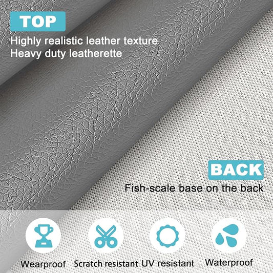 Gray Lychee Grain Faux Leather Fabric 39"x54" - Marine Grade Waterproof Vinyl Upholstery Fabric for Car Seats, Sofa & Durable DIY Crafts