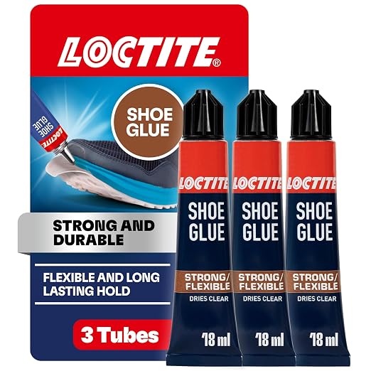Loctite Shoe Glue, Strong & Flexible Fabric Glue, Resistant to Water, Impact, & Vibrations, Dries Clear - 0.6 fl oz Bottle, 3 Pack