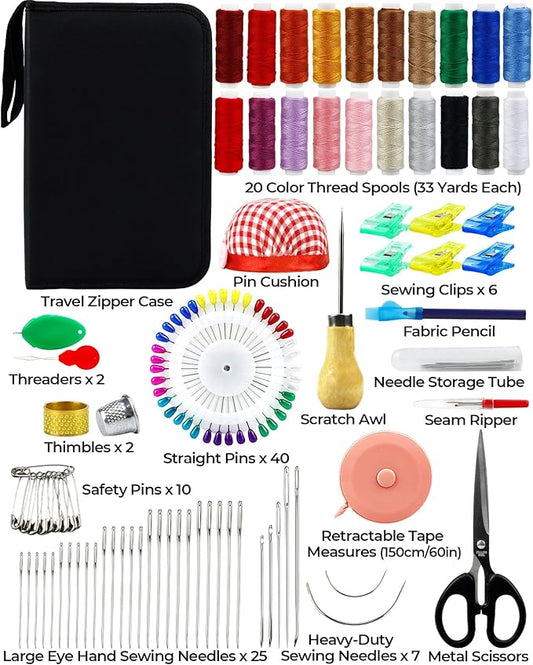 PLANTIONAL Heavy Duty Sewing Kit: 120pcs Needle and Thread Kit 20 Color with Large-Eye Sewing Needles, Awl, Clip, Sewing Supplies, Sewing Kit for Adults, Beginner, Upholstery Repair, Emergency, Travel