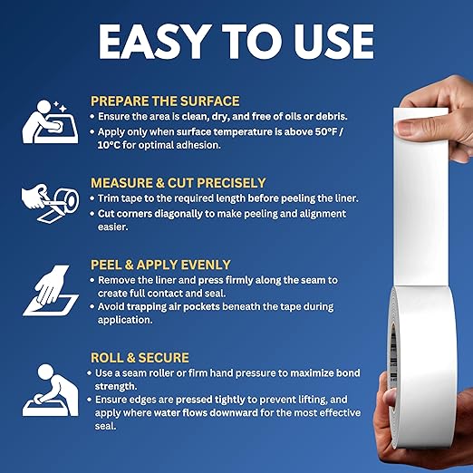 8 Pack Buck RV Roof Sealant Tape – 4 Inch x 55ft, 40 Mil – Waterproof RV Tape for Roof Repair, Seams, Skylights, Vents & Window Leaks on Camper, Trailer & Boat, UV Resistant & Weatherproof, White