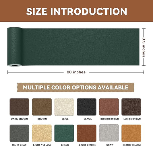 TIANLDD Leather Repair Tape,3.5 x 80 Inches Self Adhesive Leather Repair Patch，Leather Repair Kit for Furniture，Couches,Car Seats,Cabinets,Handbags(Dark Green-Litchi Grain)